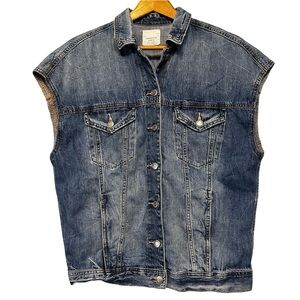 American Eagle Blue Denim Cutoff Vest Medium Oversized Button Front Distressed